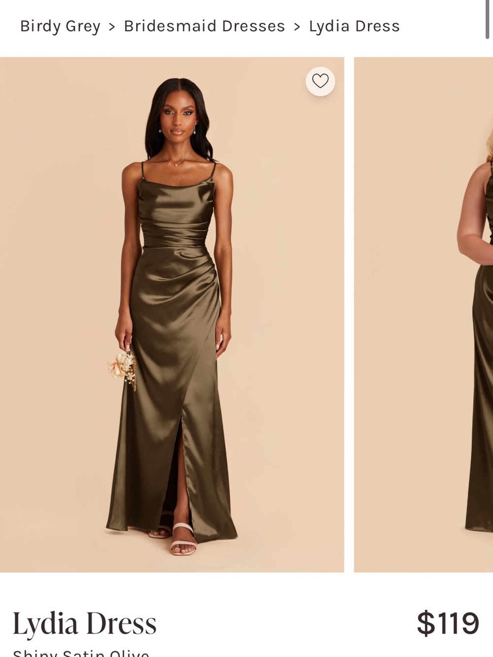 Birdy Grey Olive Satin Cowl Neck Maxi Dress